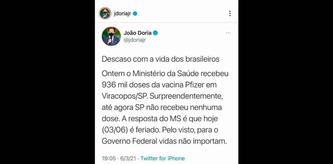 Dória Reclama Com Ministério Da Saúde E Queiroga Responde