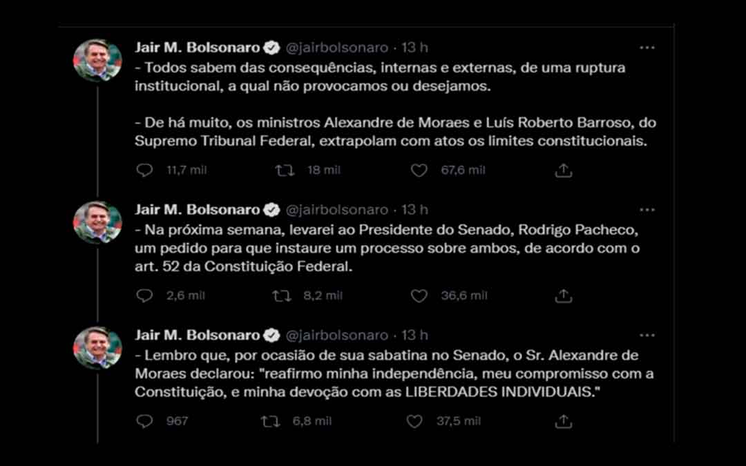 Bolsonaro Ameaça Ministros Com Pedido De Instauração De Inquérito Contra Barroso E Moraes