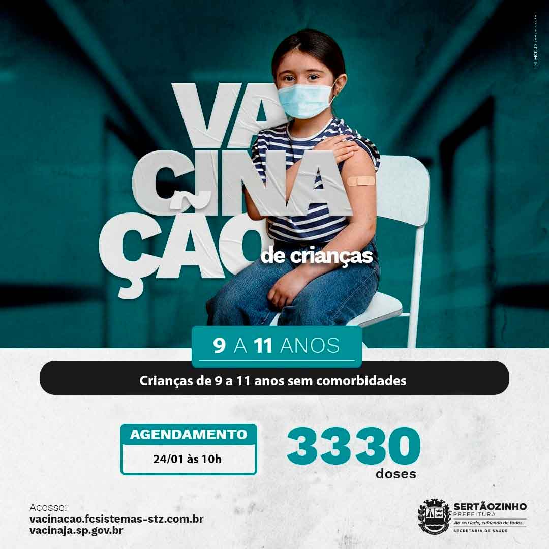 Prefeitura Abre Agendamento Da Vacina Contra A Covid-19 Para Crianças De 9 A 11 Anos Sem Comorbidades