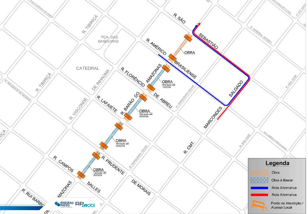 Rua Barão do Amazonas terá interdição no trecho da rua Américo Brasiliense até a rua São Sebastião