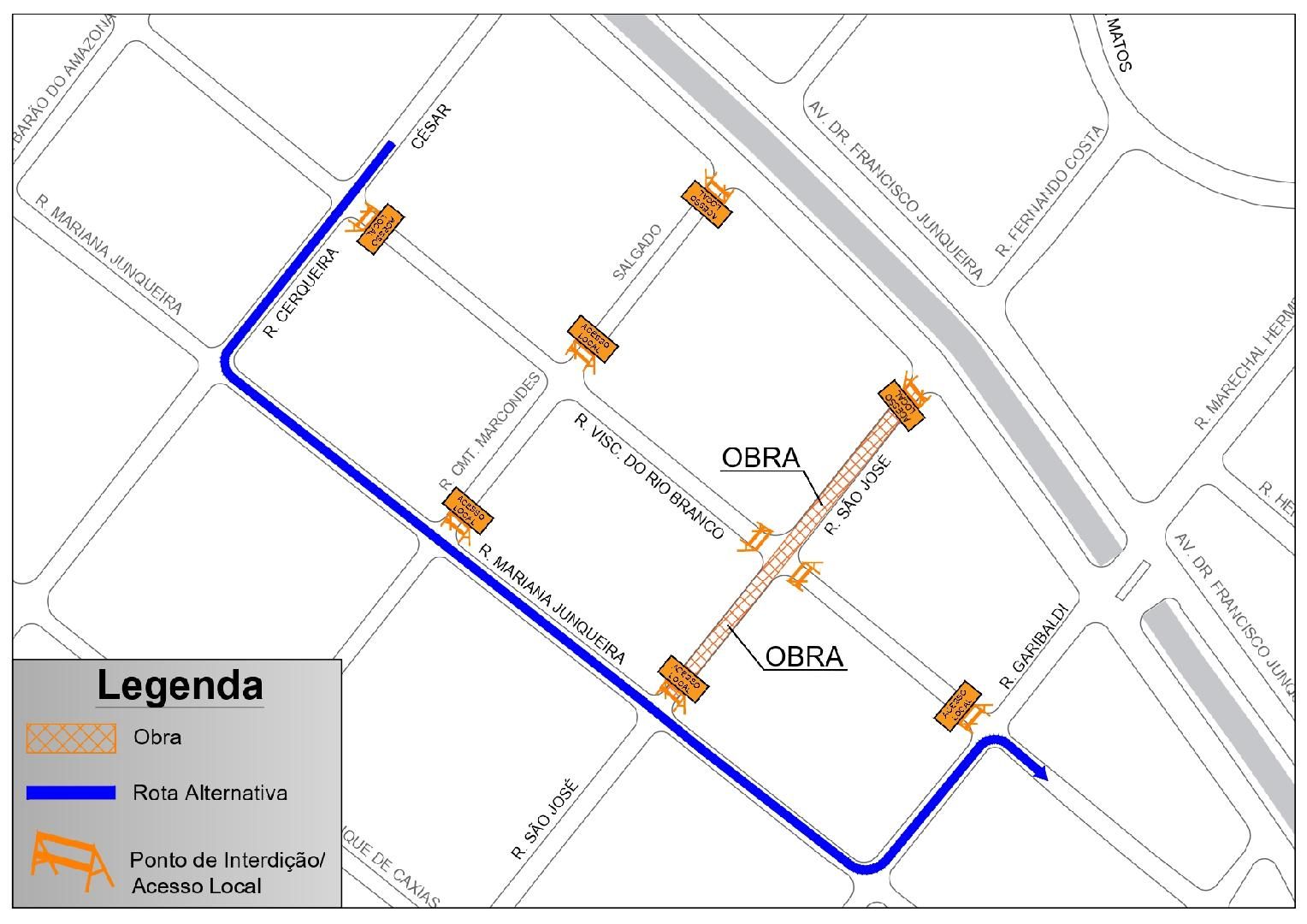 Mais um trecho da rua São José terá interdição total na quinta-feira, dia 6