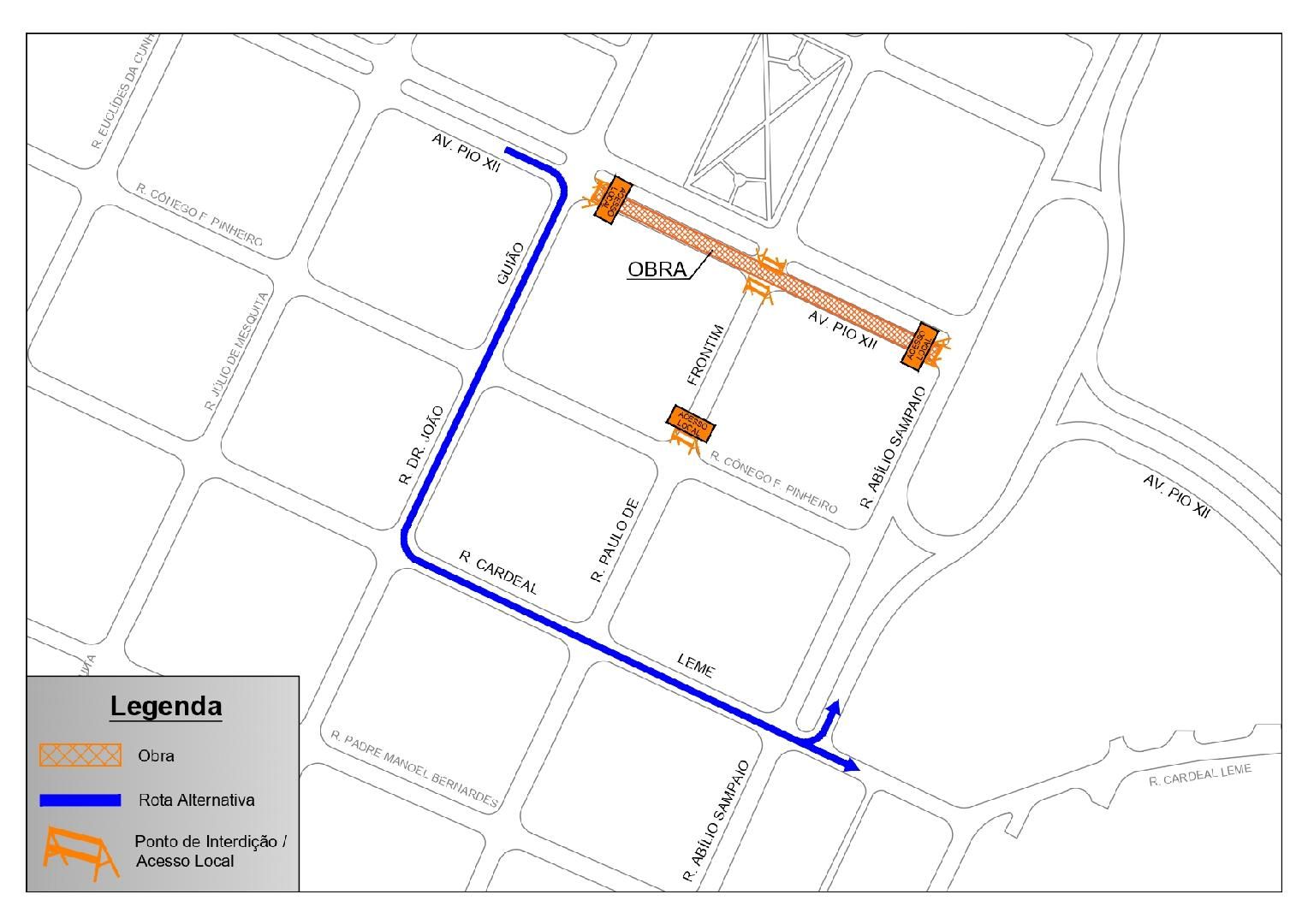 Avenida Pio XII terá mais um trecho interditado na quinta-feira