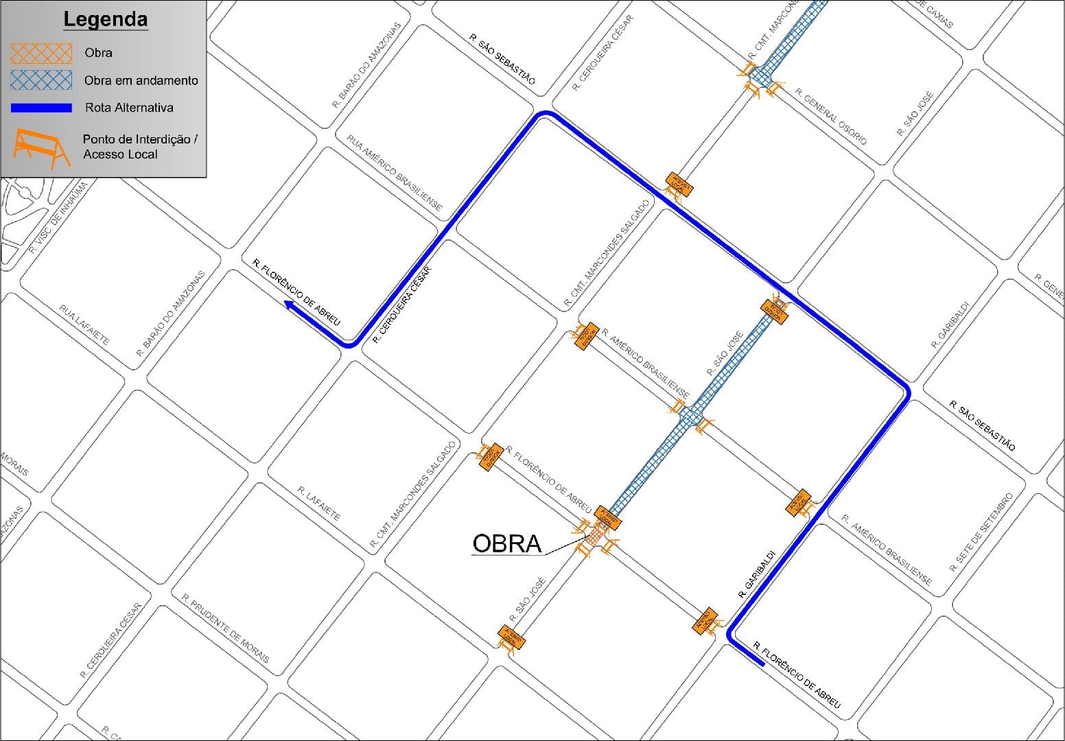 Cruzamento da rua São José com a rua Florêncio de Abreu será interditado na segunda-feira