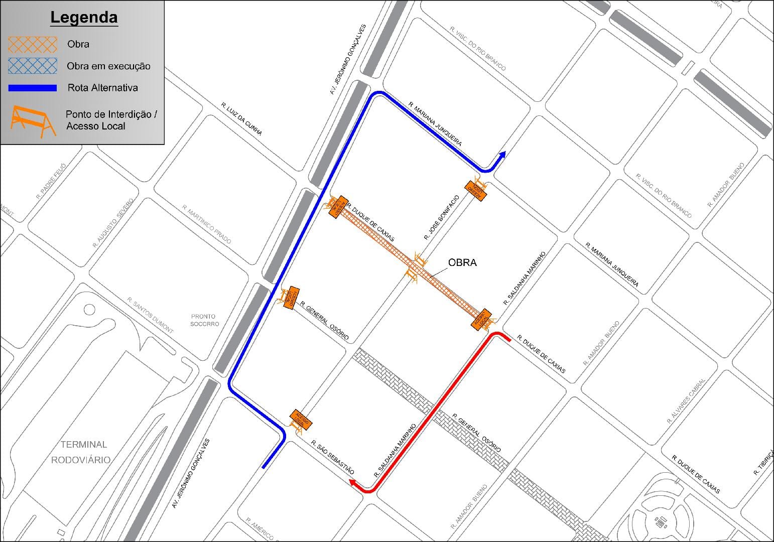 Rua Duque de Caxias terá novo trecho interditado nesta sexta-feira