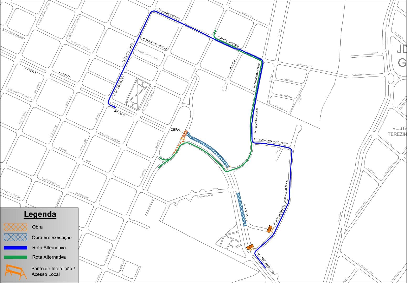 Cruzamento da rua Abílio Sampaio com a pista Centro/Bairro da avenida Pio XII será interditado