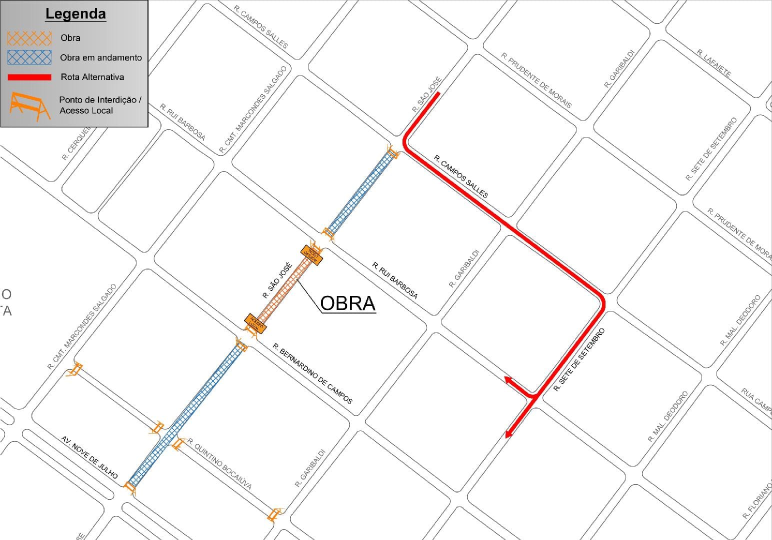 Rua São José terá mais um trecho interditado nesta quinta-feira