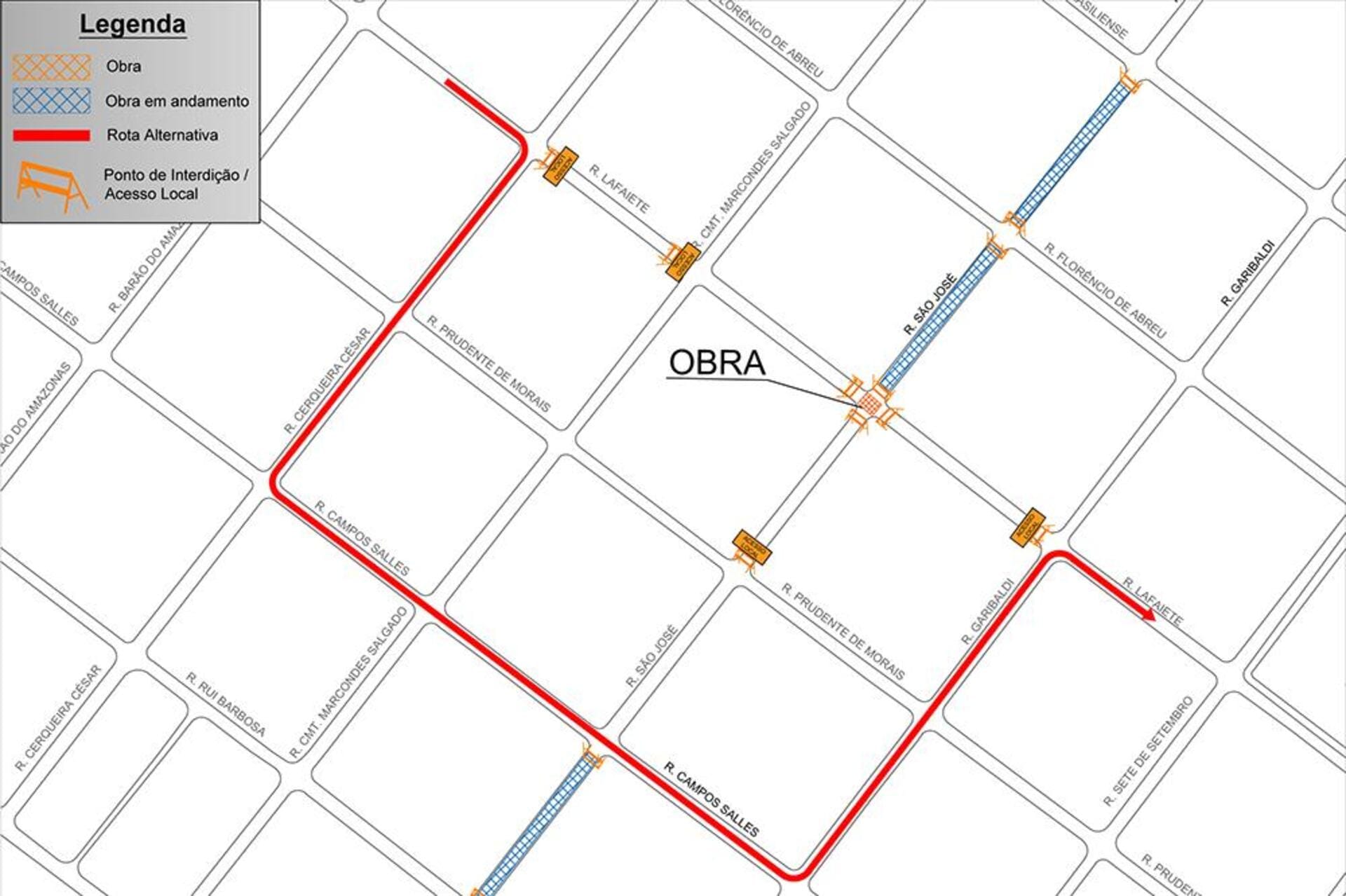 Cruzamento da São José com a Lafaiete está interditado nesta quarta-feira