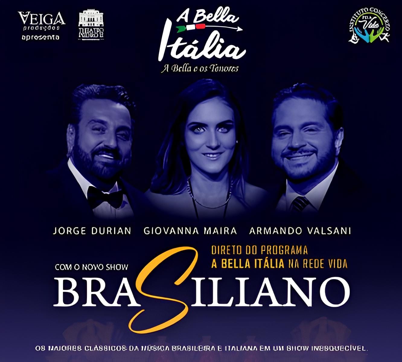 Trio vocal 'A Bela e os Tenores' traz espetáculo 'Brasiliano' ao Theatro Pedro II neste sábado