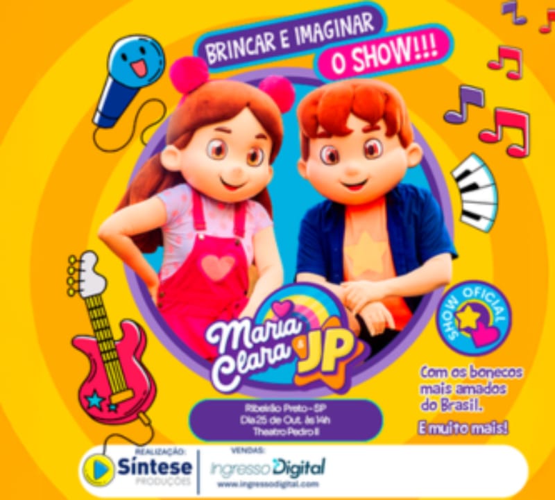 Espetáculo infantil de Maria Clara & JP será apresentado em Ribeirão Preto no dia 25 de outubro