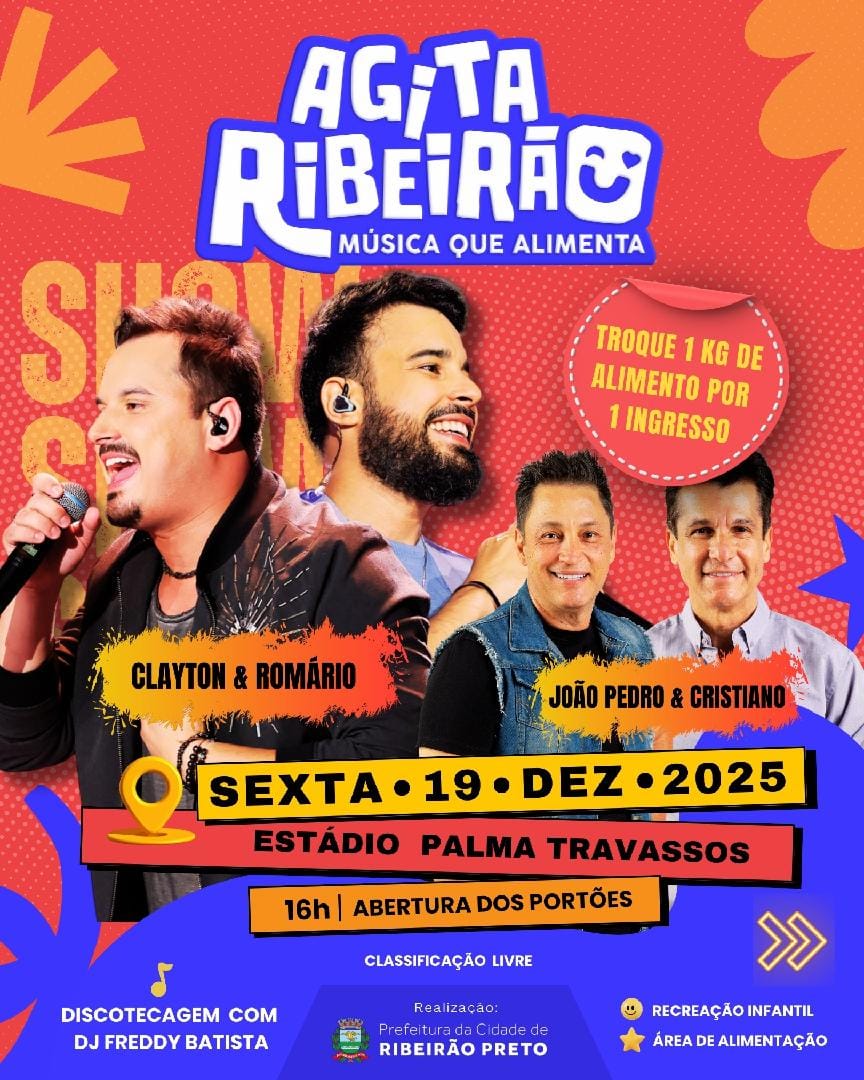 Show solidário 'Agita Ribeirão' reúne sertanejo e DJ no Palma Travassos na sexta-feira