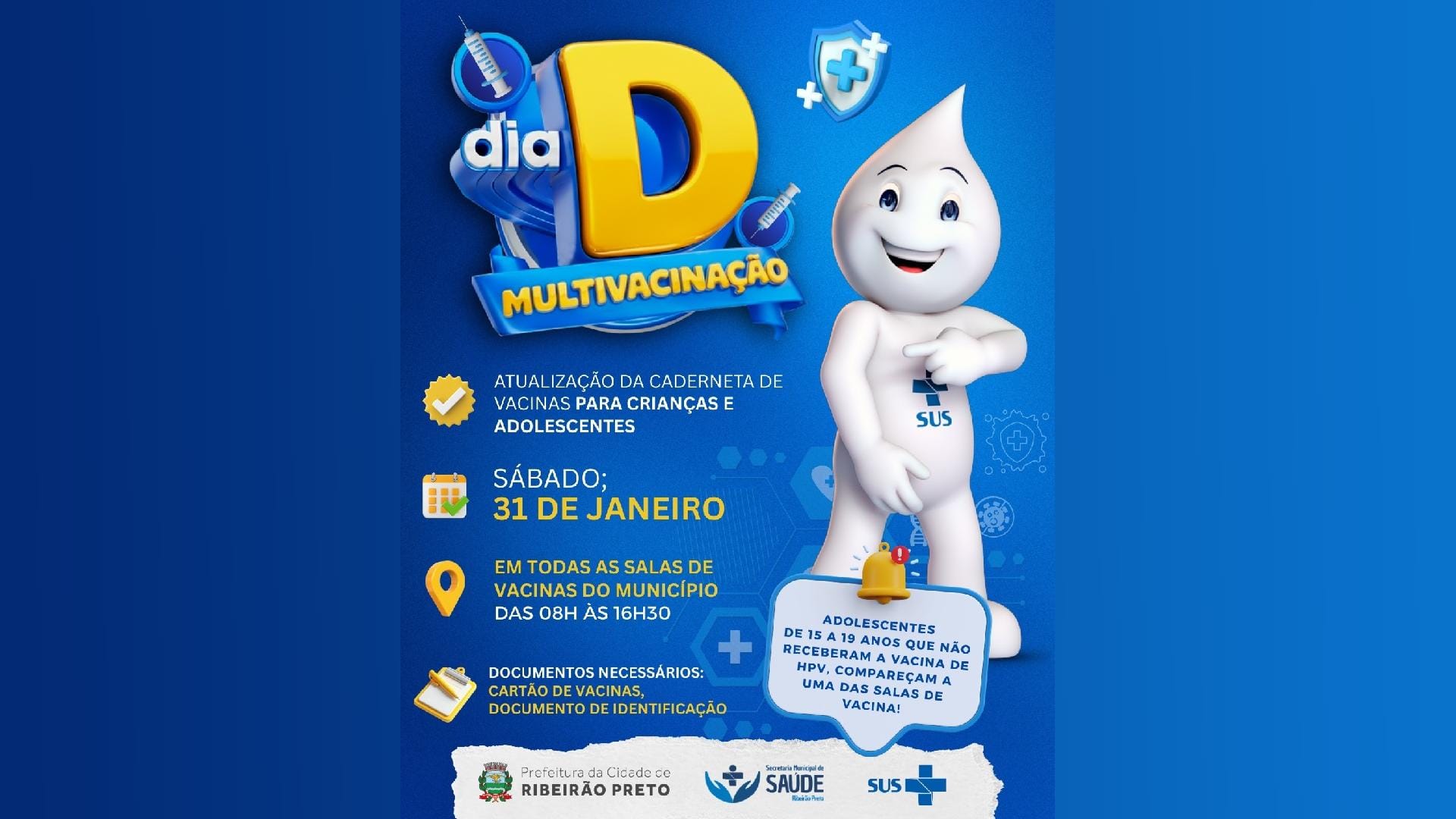 Ribeirão Preto faz Dia D de Multivacinação em 31 de janeiro para atualizar cadernetas