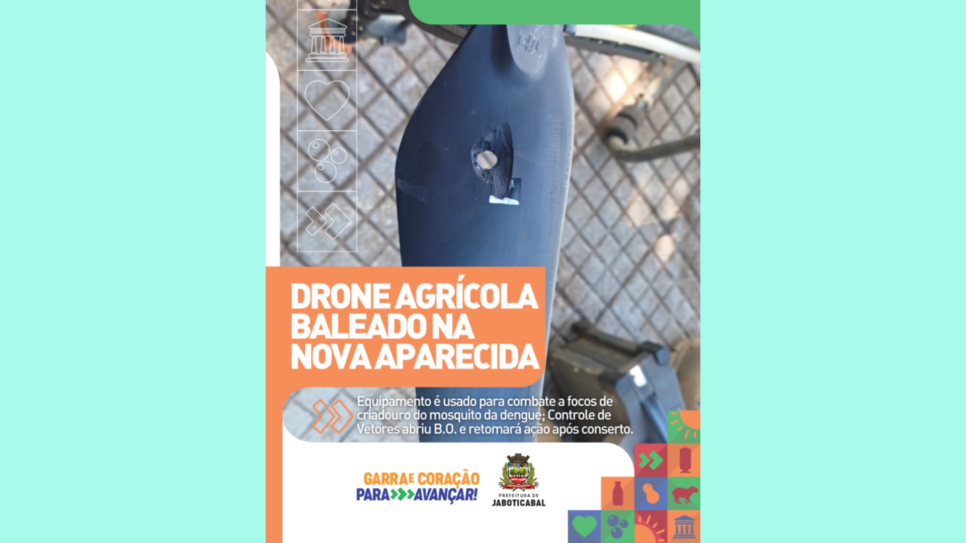 Drone de combate à dengue em Jaboticabal foi atingido por disparo e operação foi suspensa
