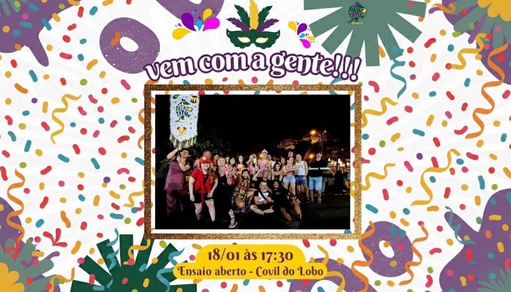 Bloco Toca Tatu faz ensaio aberto e promete colorir as ruas do Jardim Paulistano no domingo