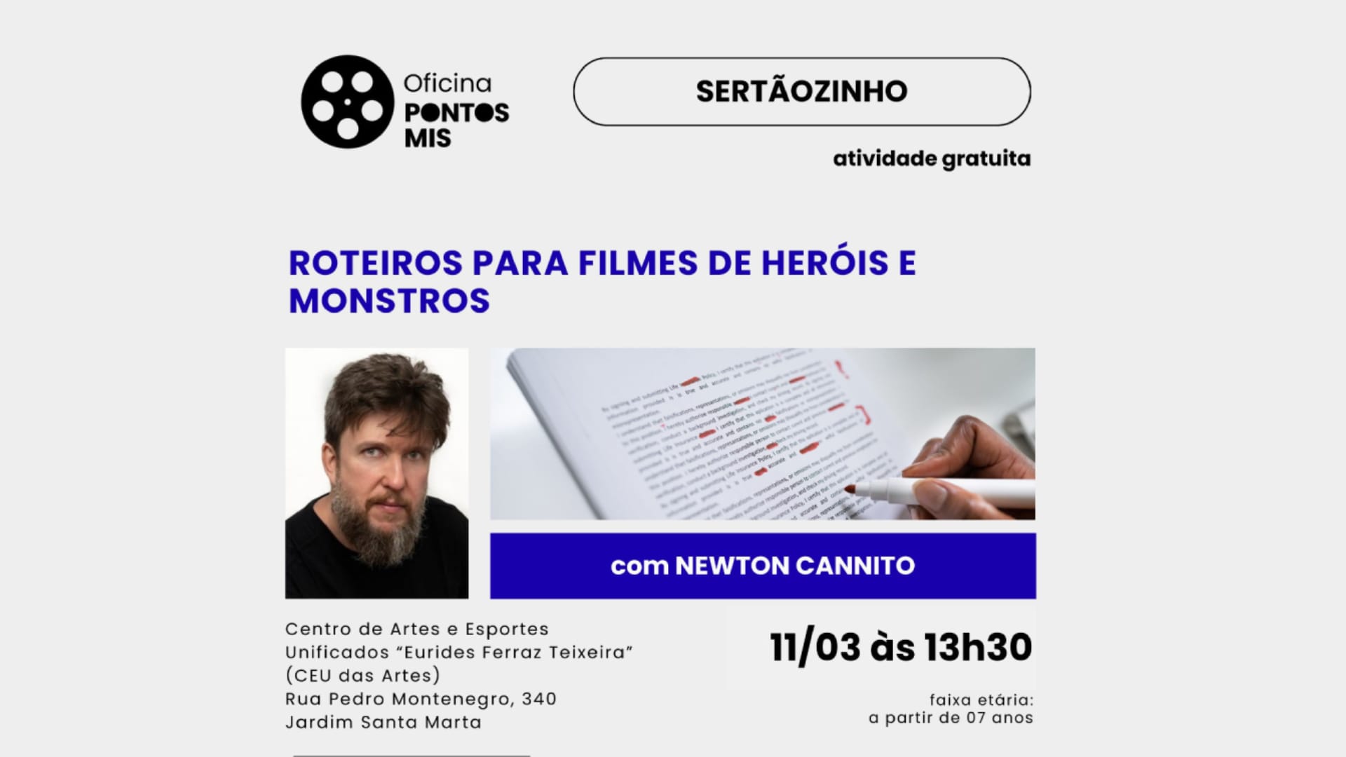 Oficina gratuita sobre criação de heróis e monstros acontece no CEU das Artes em 11 de março