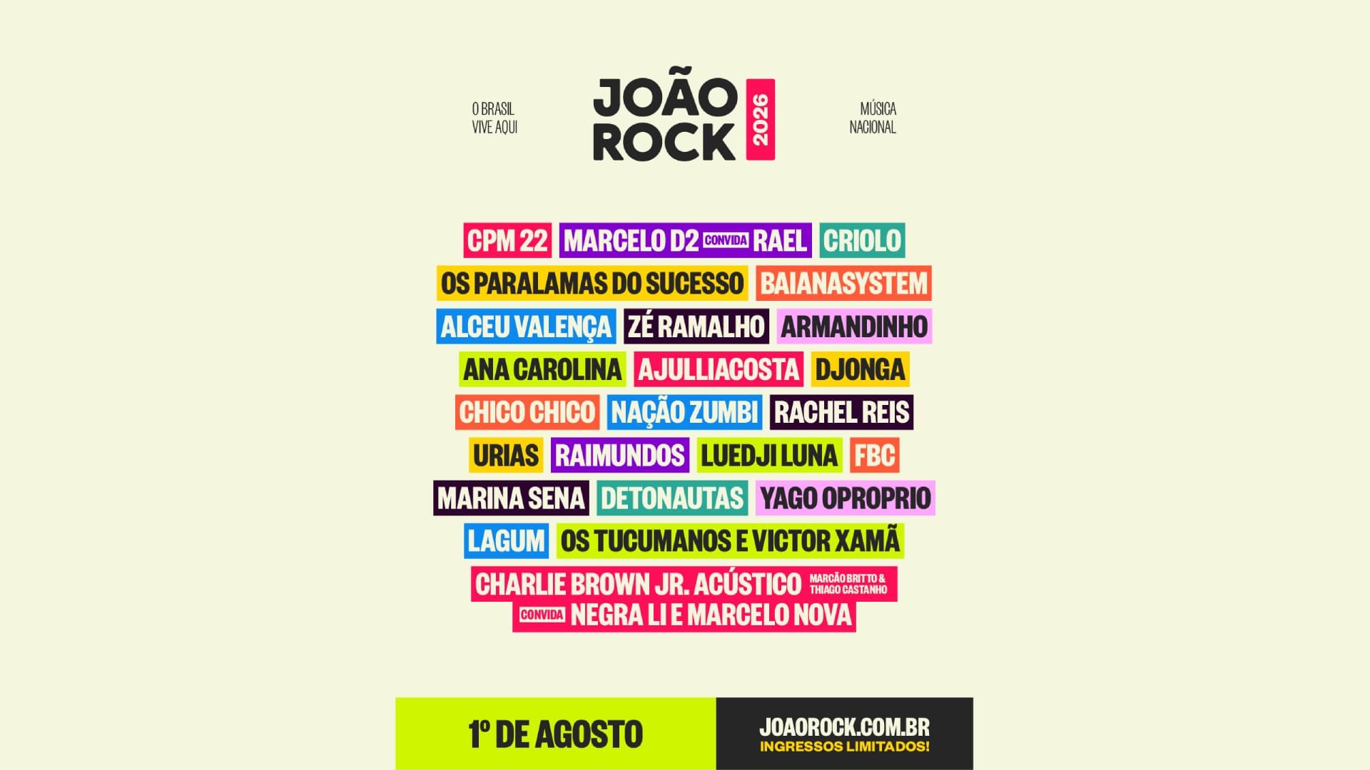 27 atrações em um dia: João Rock anuncia line-up completo da edição de 2026 e começa vendas gerais