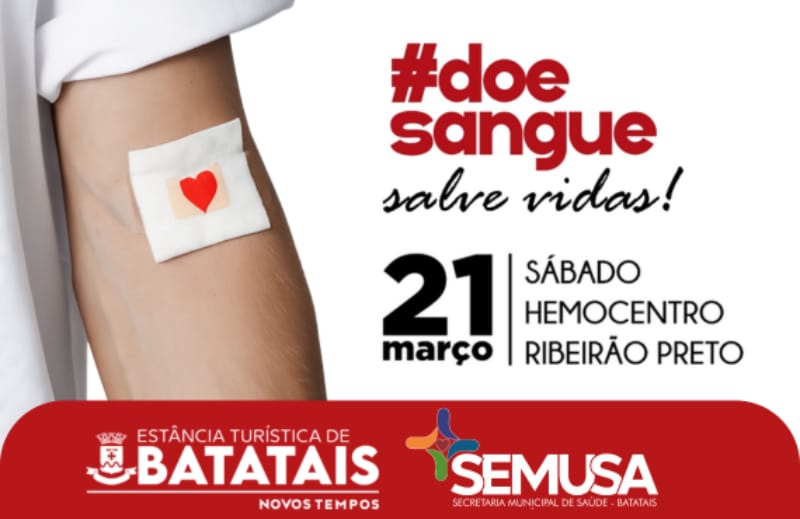 Batatais organiza ação de doação de sangue com transporte gratuito para Hemocentro de Ribeirão Preto