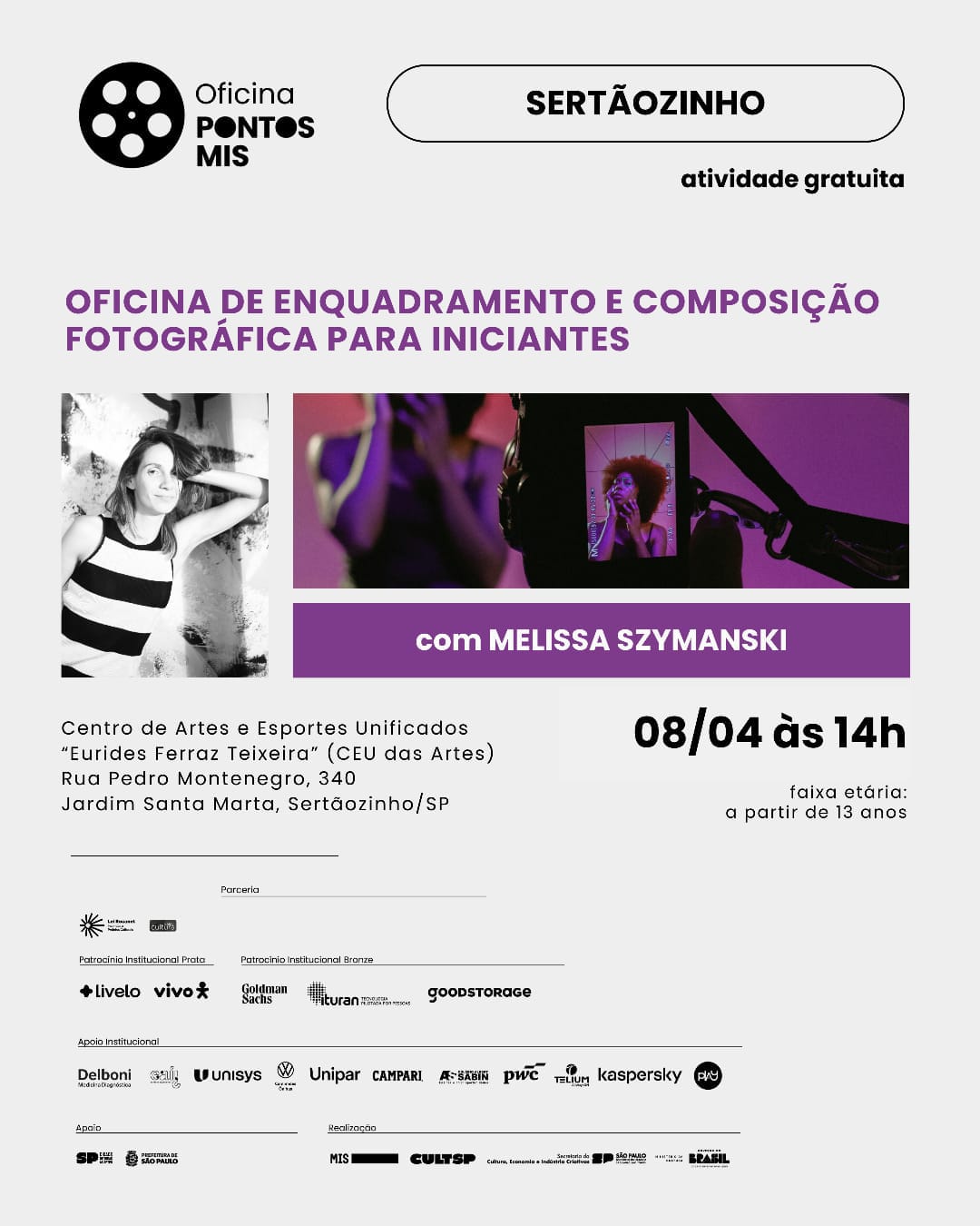 Oficina gratuita de fotografia para iniciantes acontece no CEU das Artes em abril