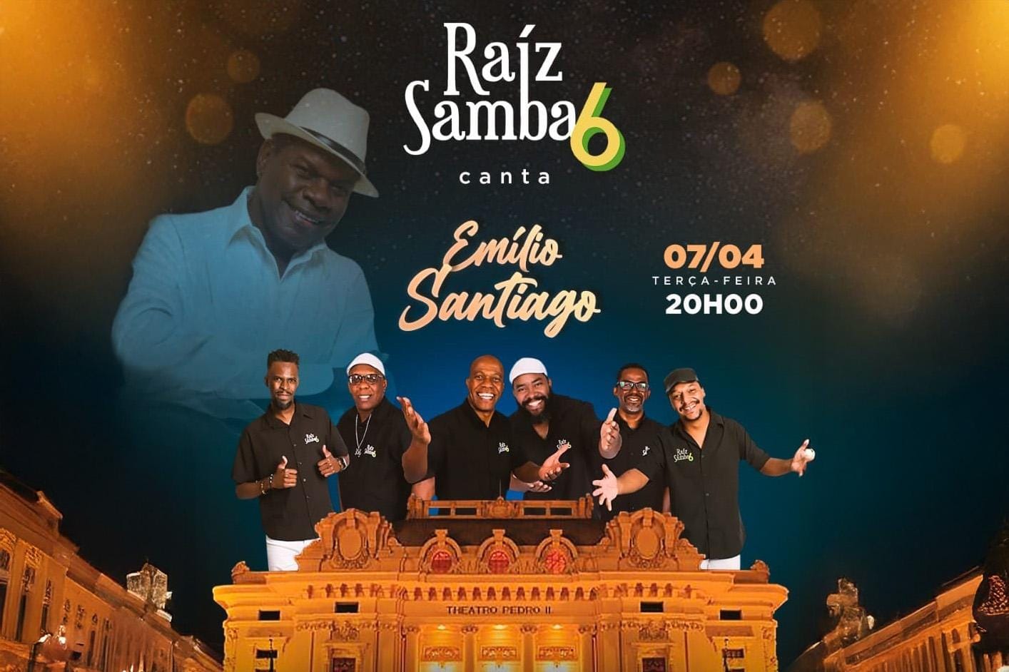Tributo a Emílio Santiago: Raiz Samba6 se apresenta no Theatro Pedro II