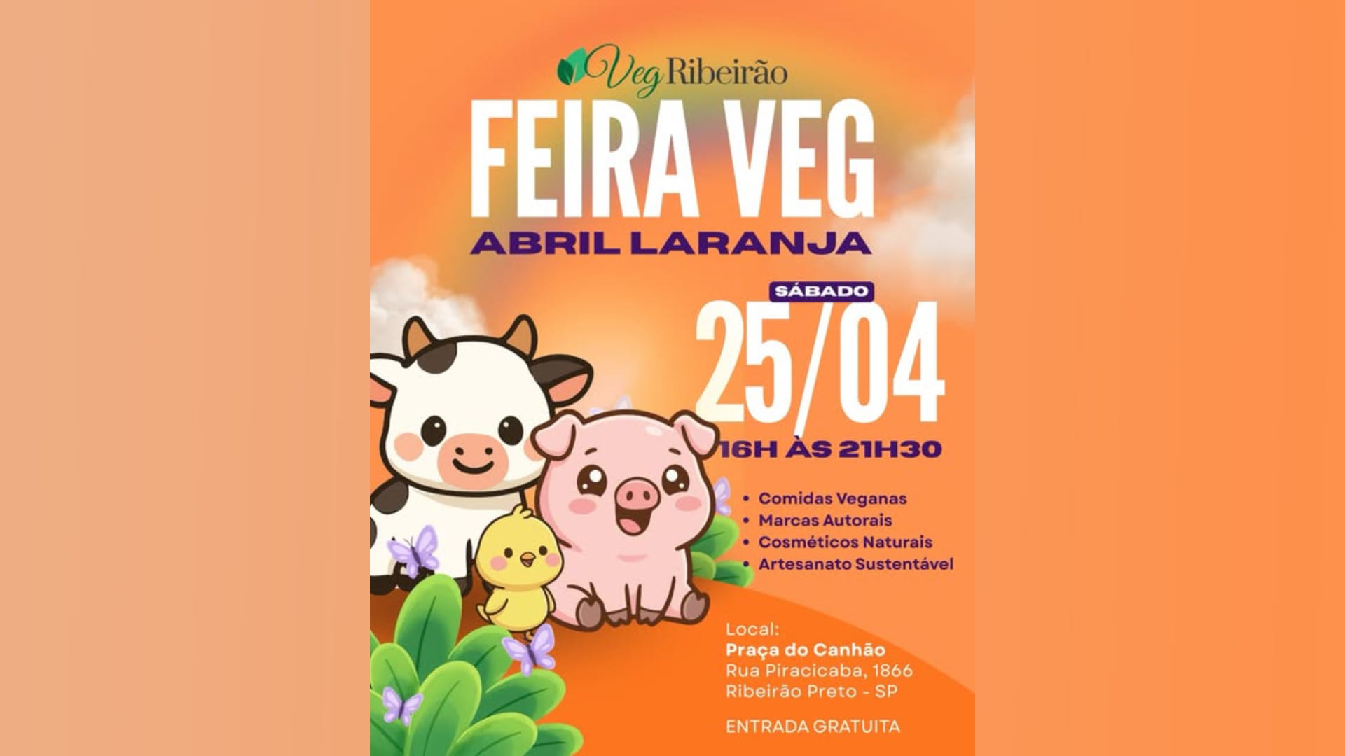 Feira Veg dedicada ao Abril Laranja chega à Praça do Canhão neste sábado em Ribeirão Preto