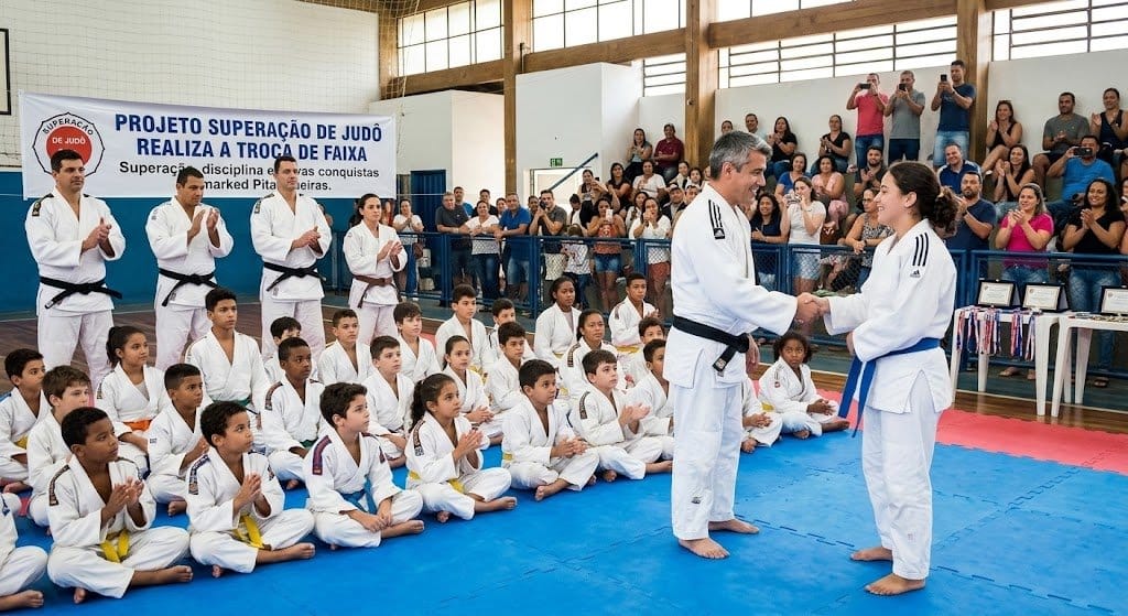 Projeto de judô realiza troca de faixas e reforça papel do esporte na formação de jovens