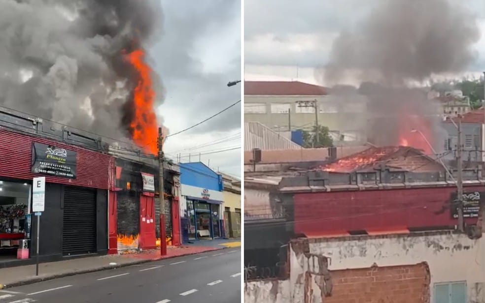 Incêndio atinge comércios no Centro de Ribeirão Preto e provoca desabamento parcial de telhado