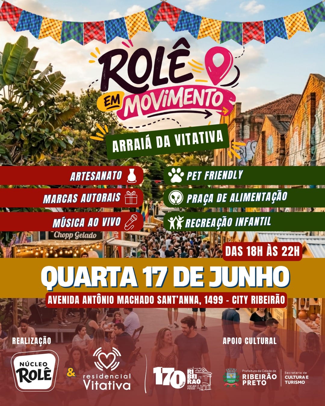 Rolê em Movimento leva música, gastronomia e economia criativa à City Ribeirão nesta quarta