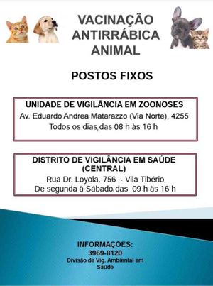 Secretaria da Saúde disponibiliza locais fixos para vacinação antirrábica