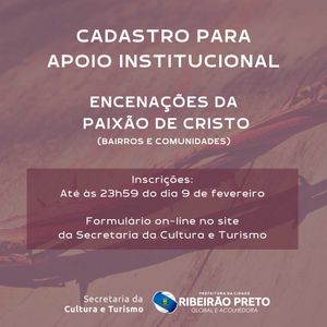 Secretaria da Cultura e Turismo abre cadastro para apoio institucional a atividades da Paixão de Cristo