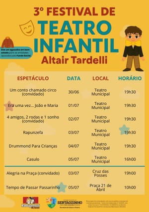 Vem aí o 3º Festival de Teatro Infantil “Altair Tardelli” com espetáculos gratuitos