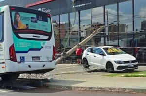 Ônibus da linha 14 derruba poste no Jardim Botânico em Ribeirão Preto; ninguém se feriu