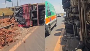 Carreta tomba no Trevão de Ribeirão Preto e deixa acesso à Abrão Assed bloqueado