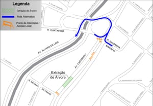 Trecho da Avenida Caramuru será fechado nesta quarta para retirada de árvore