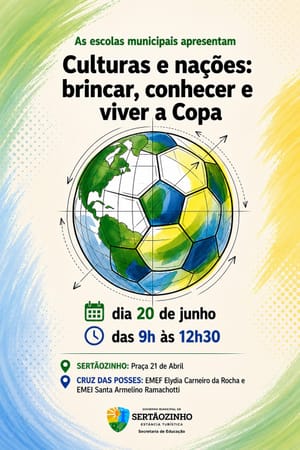 Sábado Letivo vai reunir escolas e comunidade em Sertãozinho com atividades sobre culturas da Copa