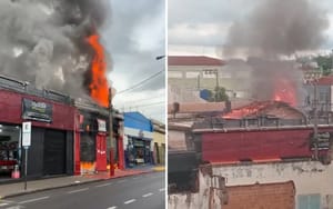Incêndio atinge comércios no Centro de Ribeirão Preto e provoca desabamento parcial de telhado