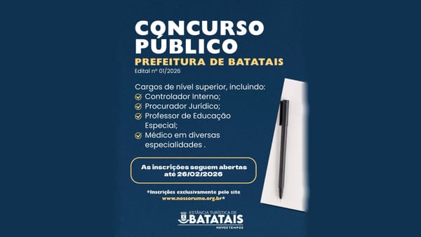Batatais abre inscrições de concurso com vagas para nível superior e salários de até R$ 8.975