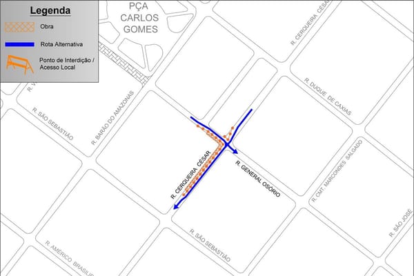 Interdição parcial no Centro começa quinta para instalação de rede de gás